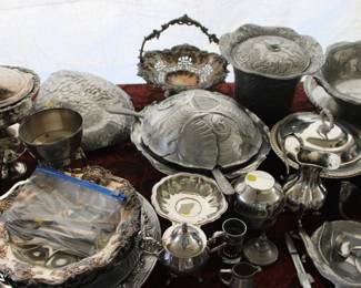 Large selection of Silver plate & Aluminum serving pieces