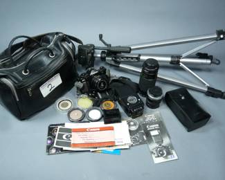 Complete Canon A1 SLR kit with 3 lenses