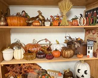 Assorted Autumn Harvest Decorative Figurines and Pumpkins