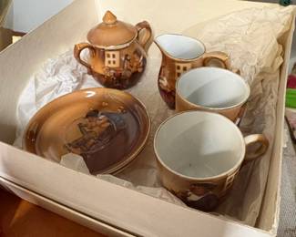Vintage Lusterware Childrens Tea Set with Figural Decoration