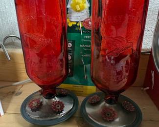 PerkyPet  Antique Glass Bottle Hummingbird Feeder  Red