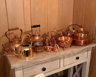 Assorted copper pots, many Swedish/norwegian