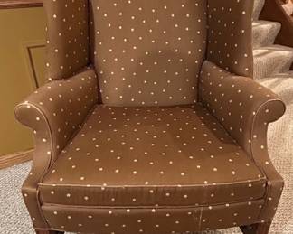 Brown Floral Wingback Armchair