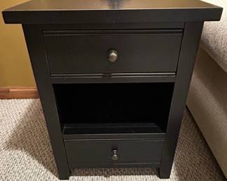 Black Solid Wood Drawer Nightstand with Open Shelf