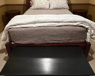 Louis Philippe Style Dark Wood Sleigh Bed with Matching Nightstands and Black Coffee Table