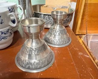 Set of Pewter Demitasse Cup Holders with Porcelain Cups second image