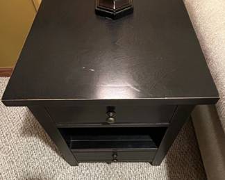 Black Solid Wood Drawer Nightstand with Open Shelf second image