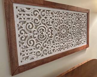Ornate Carved Wood Wall Panel with Mandala and Om Symbol
