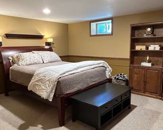 Sleigh Bed Frame with Matching Nightstand and Bookshelf