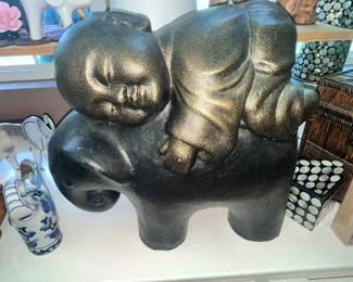 ZEN GARDEN STATUE "SHAOLIN MONK ON ELEPHANT"