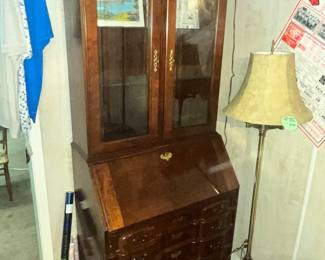 FABULOUS CHERRY SECRETARY DESK w/ DOUBLE-BONNET HUTCH