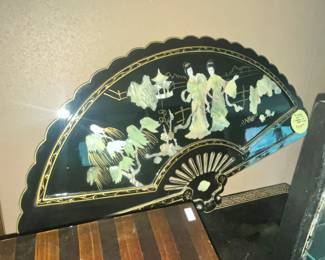 ORIENTAL WALL FAN w/ MOTHER OF PEARL INLAY