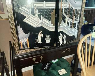 FABULOUS 2-DOOR ASIAN CABINET w/ STUNNING ARTWORK!