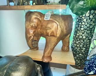 HAND CARVED ELEPHANT PLANT STOOL
