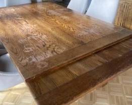 Distressed oak dining table 72" x 42" x 30". Trundle table with (2) 24" extensions asking $600