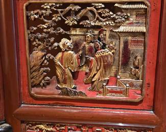 Antique carved wood frame from Southern China facade for a bed chamber.