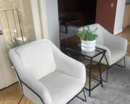 (2) Denmark Sofa Company Bryce Chairs in white boucle $450/each