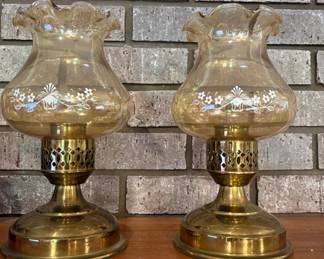 MCM Glass Brass Hurricane Candle Holders