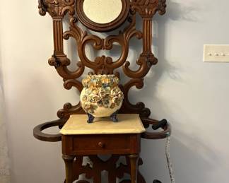 Victorian Walnut Hall Tree/Hat Rack