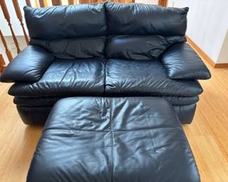 Leather Trend Navy Leather Loveseat And Ottomon