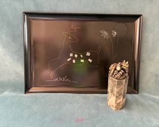 Stone Yin Yang Stamp And Lacquer Tray