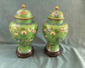 Pair Of Antique Cloisonn Jars