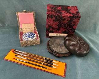Japanese Ink Dish And Brushes