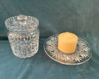Waterford Crystal Lidded Dish And Candle Holder