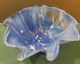 Signed Art Glass Ruffled Bowl