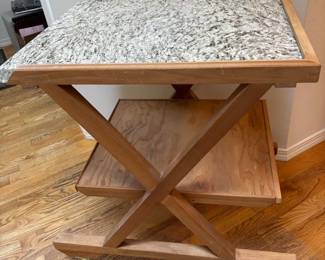 Wood Rolling Prep Cart With Marble Top