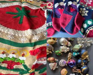 Embroidered Tree Skirt And Glass Ornaments