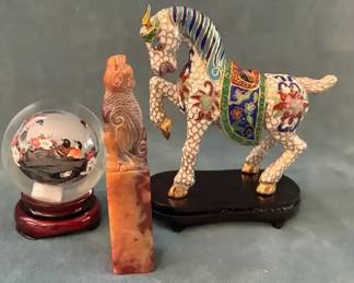 Cloisonn Horse And Carved Stone Stamp
