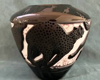 Valerie Surjan Black Glass Leopard Vase