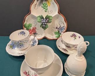 Teacups Divided Serving Dish Porcelain Bell