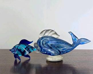 232 handblownglassfishfigurinesbluewhi