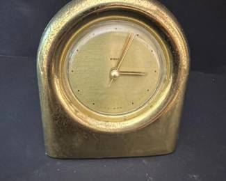 184 vintageeldonbrasstonedeskclockmade