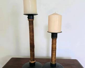 233 pairofrusticropewrappedmetalpillar