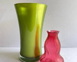 187 setof3glassvasesclearroundgreenf