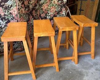 198 setof5wooden24saddleseatbarstool