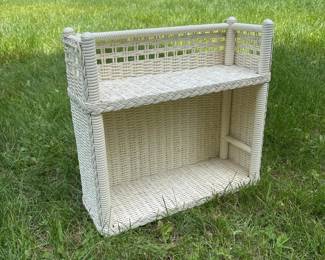 113 vintagewhiteredmon2tierwickershelf