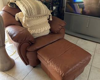 Brown leather chair & ottoman