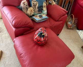 Red leather chair & ottoman