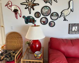 Wall decor, pair of red lamps