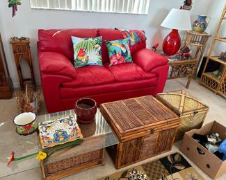 Red leather love seat