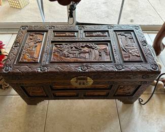 Carved wooden chest