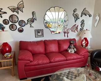 Red leather sofa