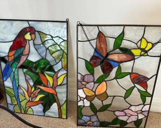 Stained glass bird & butterflies