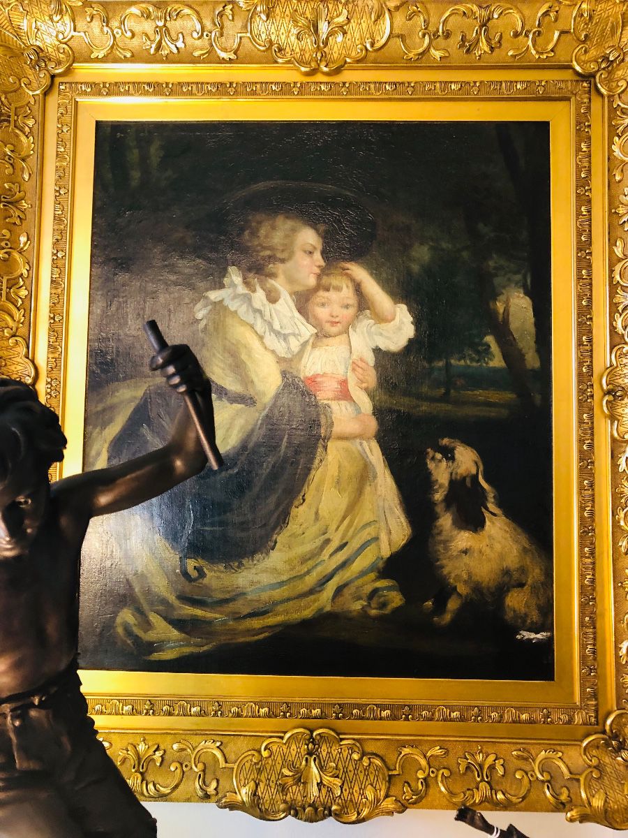 Large Antique French painting on canvas with a Gunthers label