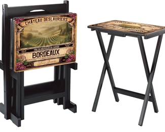 Cape Craftsmen Wine Label Classic TV Trays Table | Set of 4 | Rectangular Folding Couch Trays | Easy Storage Decorative Portabe Serving Tables for Home Activities (Wine Label)
