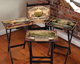 Cape Craftsmen Wine Label Classic TV Trays Table | Set of 4 | Rectangular Folding Couch Trays | Easy Storage Decorative Portabe Serving Tables for Home Activities (Wine Label)